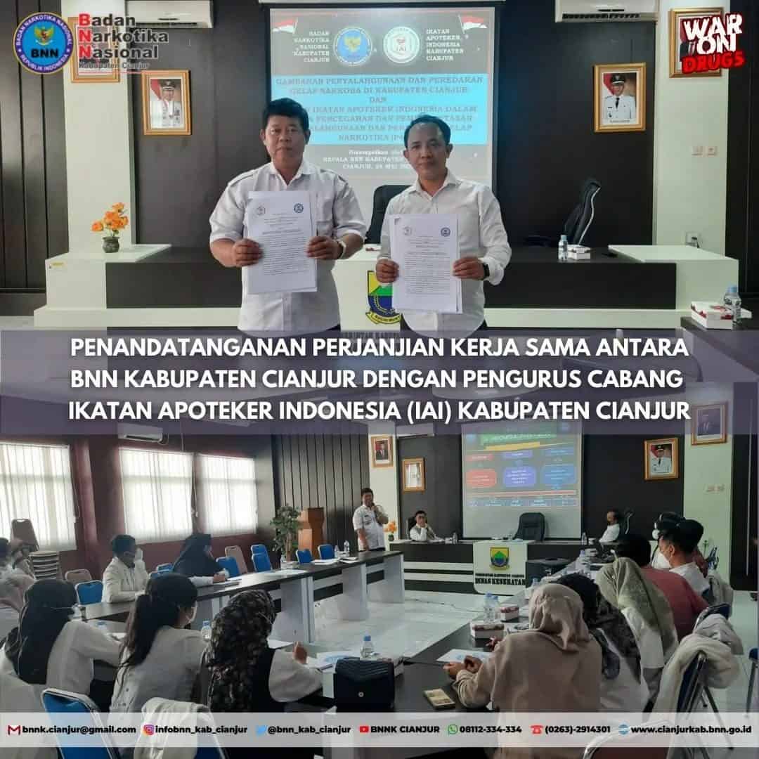 PENANDATANGANAN PERJANJIAN KERJA SAMA ANTARA BNN KABUPATEN CIANJUR DENGAN PENGURUS CABANG IKATAN APOTEKER INDONESIA (IAI) KABUPATEN CIANJUR PENANDATANGANAN PERJANJIAN KERJA SAMA ANTARA BNN KABUPATEN CIANJUR DENGAN PENGURUS CABANG IKATAN APOTEKER INDONESIA (IAI) KABUPATEN CIANJUR