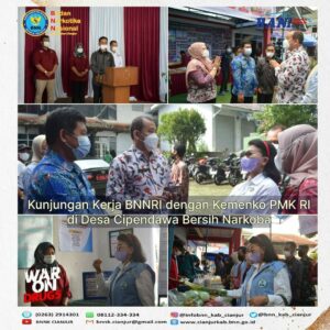 BNN RI BERSAMA KEMENKO PMK RI MELAKSANAKAN KUNJUNGAN KERJA KE DESA CIPENDAWA BERSIH NARKOBA