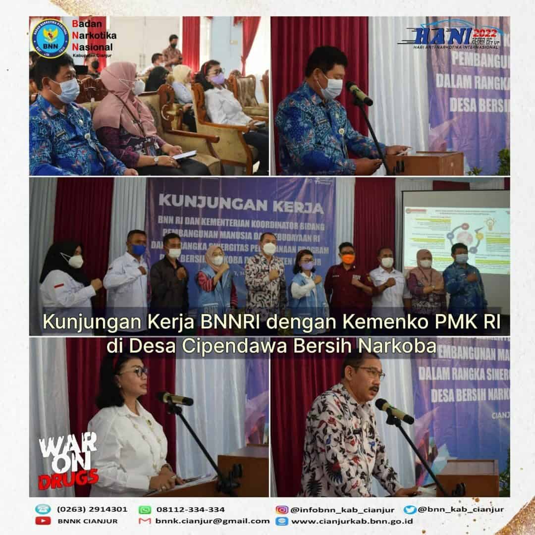 BNN RI BERSAMA KEMENKO PMK RI MELAKSANAKAN KUNJUNGAN KERJA KE DESA CIPENDAWA BERSIH NARKOBA BNN RI BERSAMA KEMENKO PMK RI MELAKSANAKAN KUNJUNGAN KERJA KE DESA CIPENDAWA BERSIH NARKOBA