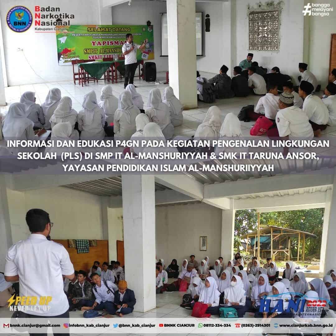INFORMASI DAN EDUKASI P4GN KEPADA PELAJAR SMP IT AL MANSHURIYYAH DAN SMK IT TARUNA ANSOR INFORMASI DAN EDUKASI P4GN KEPADA PELAJAR SMP IT AL MANSHURIYYAH DAN SMK IT TARUNA ANSOR